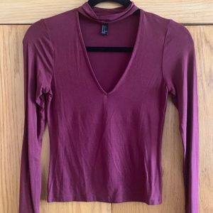 long sleeve plum cutout top